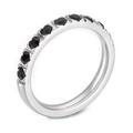 French style 3mm silver titanium steel ring with sparkling black cubic zirconia inlay - US 7 / Silver Band with Black Zirconia (KR104539-K)