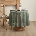 Green French country lace round tablecloth with floral patterns and ruffled edges - Round 90cm / Phoenix Tail Green