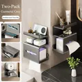 Gunmetal grey wall-mounted bathroom shelf and tissue box set with 17.5cm top shelf - 2 Pcs/Set / Gunmetal