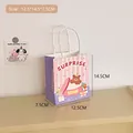 Cute cartoon bear gift bag with pink stripes and purple sides, size 12.5x14.5x7.5cm - 3# Surprise / S