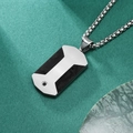 Herren-Halskette mit silbernem Erkennungsmarken-Anhänger, Carbon und schwarzem Stein - Set / Stahlanhänger + Boxkette
