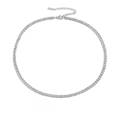 Polished silver stainless steel Cuban link necklace with adjustable chain on white background - Medium Width Short Style / Steel