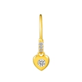 Golden heart nose ring with central round white zircon and sparkling diamond accents - Gold Heart Nose Ring (K-693)