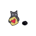 Spilla in smalto a gatto grigio con carta cuore gialla e chiusura in gomma nera - Gatto Nero Grigio Con Carta Cuore (CZ1293—4)