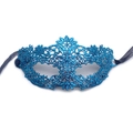 Detailed view of the intricate blue lace hollow patterns and floral embroidery on the mask - One Size / Blue