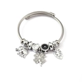 Silver braided stainless steel bracelet with heart, elephant, and clover charms - Elephant Leaf Valentine Heart (C2-003) / Black
