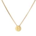 Polished gold round medallion pendant necklace featuring embossed letter H on cable chain - Letter H (KN118646-K)