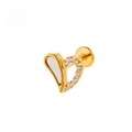 F136 titanium gold heart piercing stud with white shell and sparkling zircon stones - 1.2*6mm / Half Heart Gold