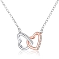 Collier double cœur entrelacé or rose et argent avec cristaux pour la fête des mères - Collier