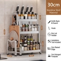 3-tier stainless steel kitchen rack with knife holder and cutting board stand, 30cm width - Triple Layer 30cm + Knife Rack + Cutting Board Rack + Hooks
