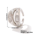 Dettaglio dell'anello doppio in argento con misure indicate e zirconi incastonati - Argento (R02313-1)