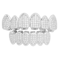 Micro-paved zircon hip hop silver grillz set for teeth with top and bottom rows - 6-Teeth Full Set (No Molding Bar) / Silver Zirconia