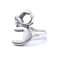 Polished stainless steel industrial style wrench ring with open and box end design - US 7 / Steel Color (11202)