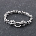 Herrenarmband aus Titanstahl mit Byzantiner-Kette und doppeltem Schlangenkopf - 19cm / Stahlfarbe