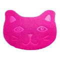 Bright pink cat-shaped PVC litter mat with non-slip paw print texture and scrapers - Cat / Rose Red