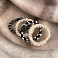 Set of 4 cream and black plush elastic hair ties with textured weave and pom-pom details - Beige Black Series [4Pcs]