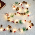 Christmas LED string lights with pine cones, red berries and stars on plush rug - Pine Cone Red Berry & Star Battery Style [2m 20 LEDs]