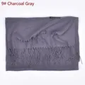 Unisex 100g solid heather gray cashmere scarf with fine fringe tassels for winter - Heather Grey