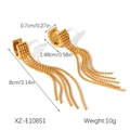 Macro detail of gold beaded tassel earrings showing length and dimension measurements - XZ-E10851 (Hoop Long Tassel)