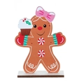 Gingerbread girl wooden Christmas desk ornament with pink bow and cupcake detail - Gingerbread Girl with Cupcake