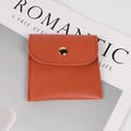 Orange red faux leather jewelry pouch with gold metal snap button closure - Leather Style (Orange) / 8x8cm