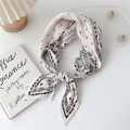 Beige pleated silk scarf with black paisley pattern tied in a knot for women - White Base Paisley Clover
