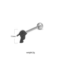 Detail view of a 2g stainless steel sheep skull tongue ring with 11mm height dimension - Beige Polka Dot