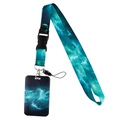 Starry nebula lanyard with matching ID badge holder and durable lobster clasp - Deep Blue Teal Galaxy Set (YZ20-31)