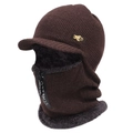 Detail of winter knit hat with soft fleece lining, front zipper and protective ear flaps - One Size(58-63cm) / Coffee