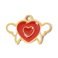 Gold-plated stainless steel pendant featuring a red enamel heart with white wings - Red Heart Wings