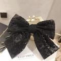 Elegant large black lace bow hair clip for women with detailed translucent mesh texture - Lace Embroidery Style / Black Lace Bow Clip