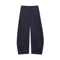 Pantaloni a gamba larga in lino a righe blu navy con polsini pieghettati su fondo bianco - XS / Pants