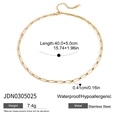 Detail view of golden stainless steel paperclip necklace with size and material specifications - Gold Stainless Steel Paperclip Link Chain Necklace (JDN0305025)