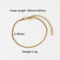 18K vergoldetes Edelstahl-Armband mit gedrehter Kordelkette und verstellbarem Verschluss - Goldenes klassisches gedrehtes Kettenarmband(JDB201045)