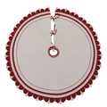 Beige knitted Christmas tree skirt with red wavy edges and festive bow tie closure - Burgundy/Ivory White