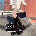 Scaldamuscoli Y2K in maglia marrone scuro con cerniera in metallo per donne in inverno - caffè