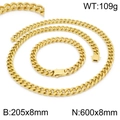 Ensemble chaîne cubaine dorée en acier inoxydable avec collier et bracelet - Ensemble Couleur Or 8mm (KS141862-Z)