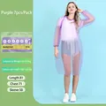 7-pack purple disposable portable raincoats for kids 100-150cm height, compact PE material - Set / Taro Purple