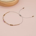 Bohemian woven bracelet with silver and gold beads and a purple gemstone accent - Grey Rope/Purple Bead/Gold Silver Bead(BR0415)
