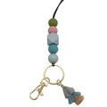 Colorful silicone beaded lanyard necklace with macaron beads and elegant leather tassel - Pink Blue Green Mix