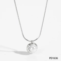 Silver stainless steel snake chain necklace with spherical pearl pendant PD1636 - Quilted Pattern Pearl Pendant Necklace / Silver Necklace (PD1636)