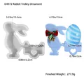 Détails du moule en silicone lapin de Pâques avec dimensions et figurine en résine bleue - Moule de Décoration de Lapin Tirant un Chariot