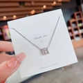 Collana in acciaio al titanio argento con pendente a cilindro e micro-pave di cristalli - Stile cilindro con zirconia (X210) / Argento