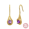 Elegant 925 sterling silver gold-plated hook earrings with purple round crystals - Purple Round Gem Hook - Gold