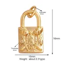Detailed view of micro-inlaid gold padlock pendant with Virgin Mary relief and dimensions - Relief Figure Lock / Gold