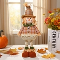 Standing autumn harvest scarecrow doll in plaid outfit for Thanksgiving home decor. - Harvest Festival Telescopic Female Doll