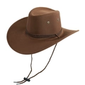 Classico cappello da cowboy western marrone con tesa larga e cordino regolabile - Finto Feltro Caffè Chiaro-Corda Caffè