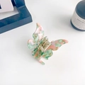 Minimalist acetate butterfly hair claw clip with pink and green marble finish - 5.5cm / Pink and Green