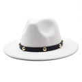 White wool fedora with a black band featuring gold studs, classic wide brim hat detail - Size M (56-58cm) / White