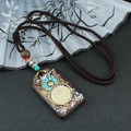 Ebony White Zambala Thangka Square Necklace